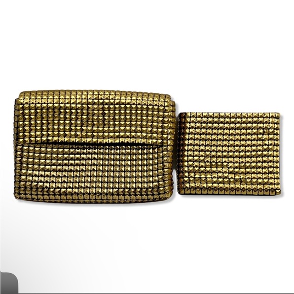 Fabulous 1950s gold metal link clutch with matching wallet in original box